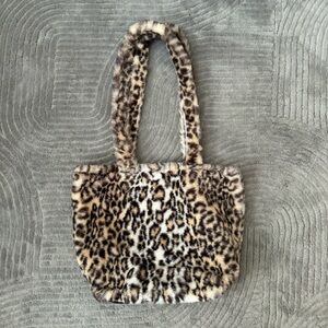 brandy mellville fuzzy cheetah tote bag